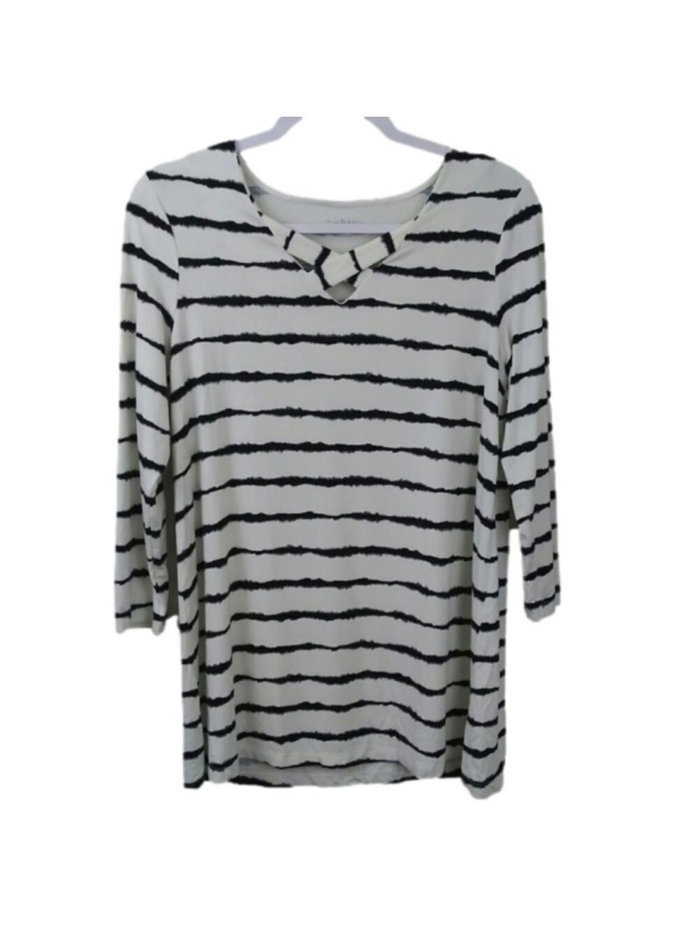 KIM Rogers 3/4 Sleeve Striped Rayon Tunic Top